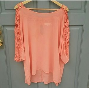 Umgee Peach Orange Blouse 1x Plus
